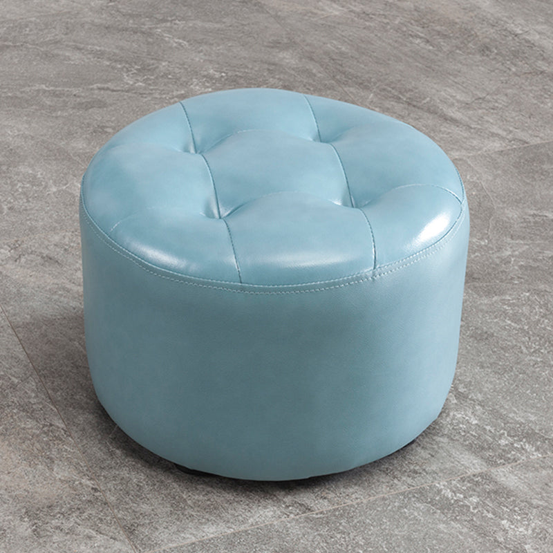 Modern Pouf Ottoman Faux Leather Upholstered Tufted Solid Color Cylinder Shape Ottoman