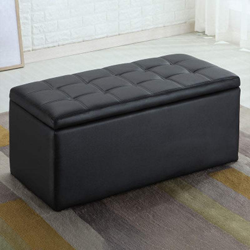 Modern Pouf Ottoman Faux Leather Upholstered Tufted Rectangle Ottoman with Storage