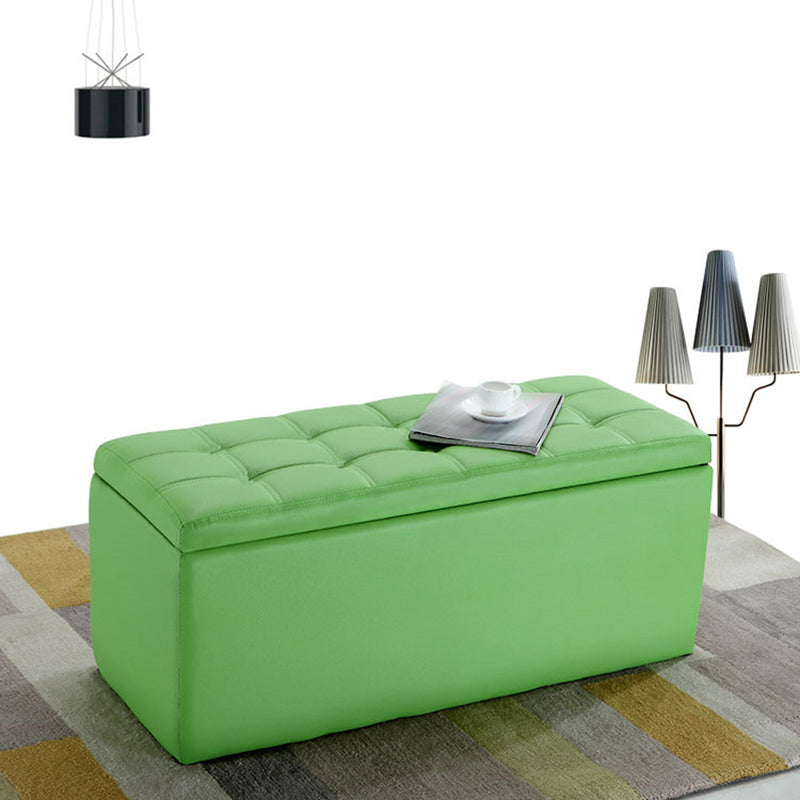 Modern Pouf Ottoman Faux Leather Upholstered Tufted Rectangle Ottoman with Storage