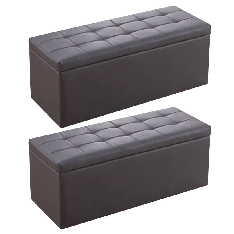 Modern Pouf Ottoman Faux Leather Upholstered Tufted Rectangle Ottoman with Storage