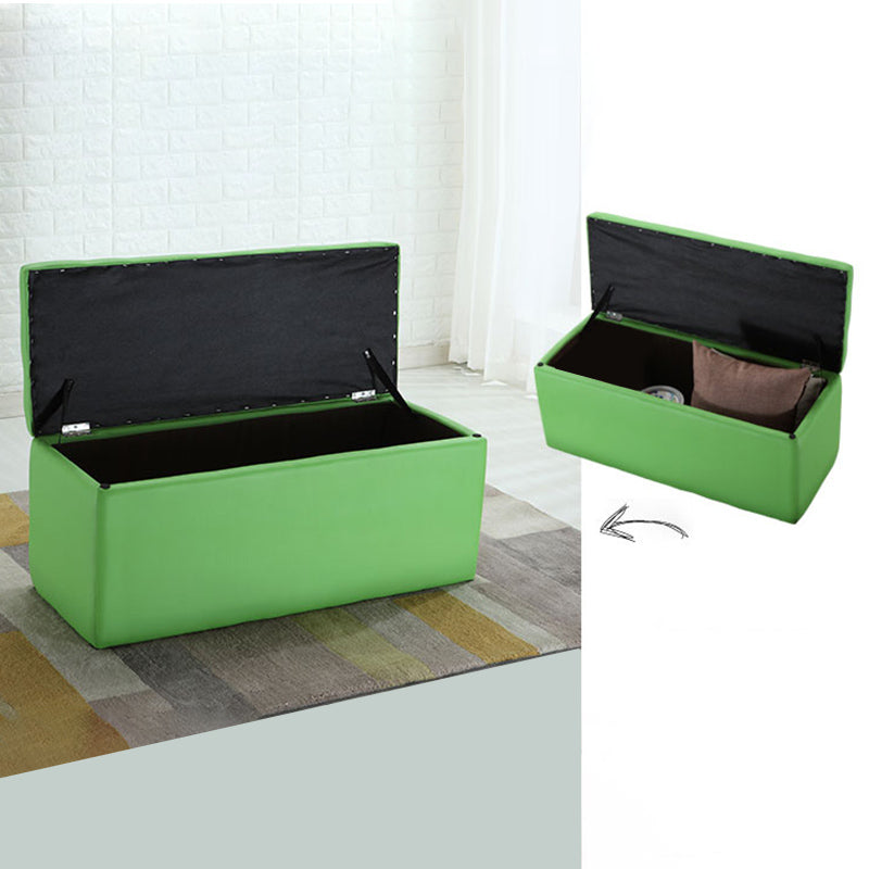 Modern Pouf Ottoman Faux Leather Upholstered Tufted Rectangle Ottoman with Storage