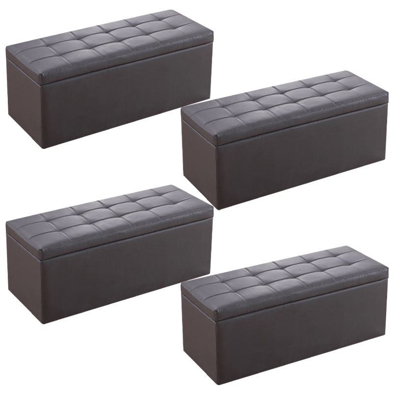 Modern Pouf Ottoman Faux Leather Upholstered Tufted Rectangle Ottoman with Storage