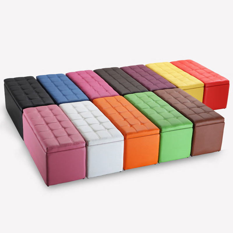 Modern Pouf Ottoman Faux Leather Upholstered Tufted Rectangle Ottoman with Storage