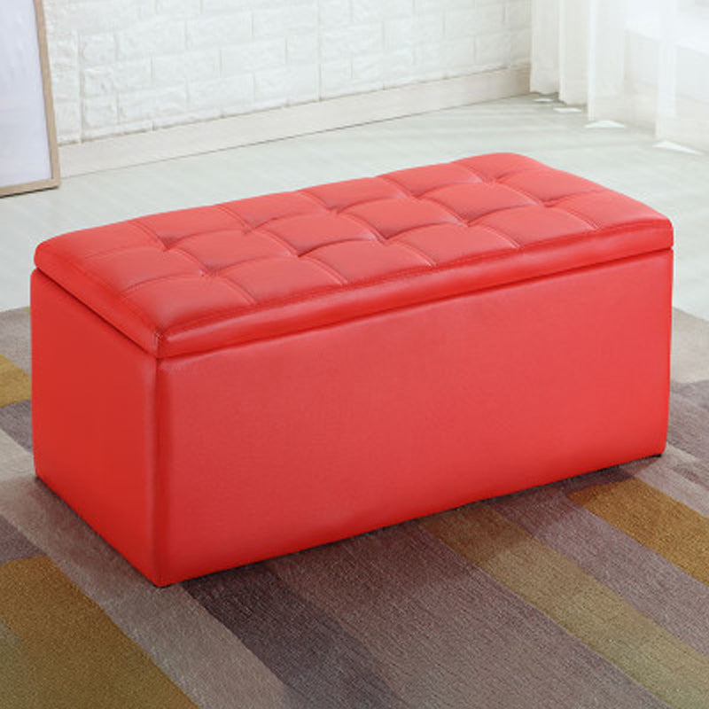 Modern Pouf Ottoman Faux Leather Upholstered Tufted Rectangle Ottoman with Storage