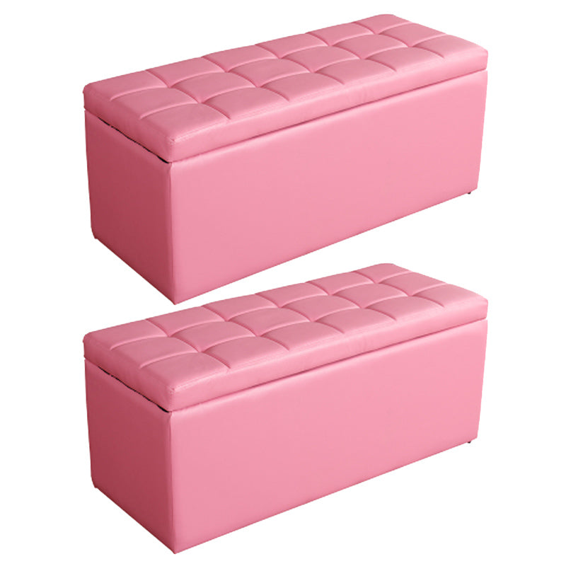 Modern Pouf Ottoman Faux Leather Upholstered Tufted Rectangle Ottoman with Storage