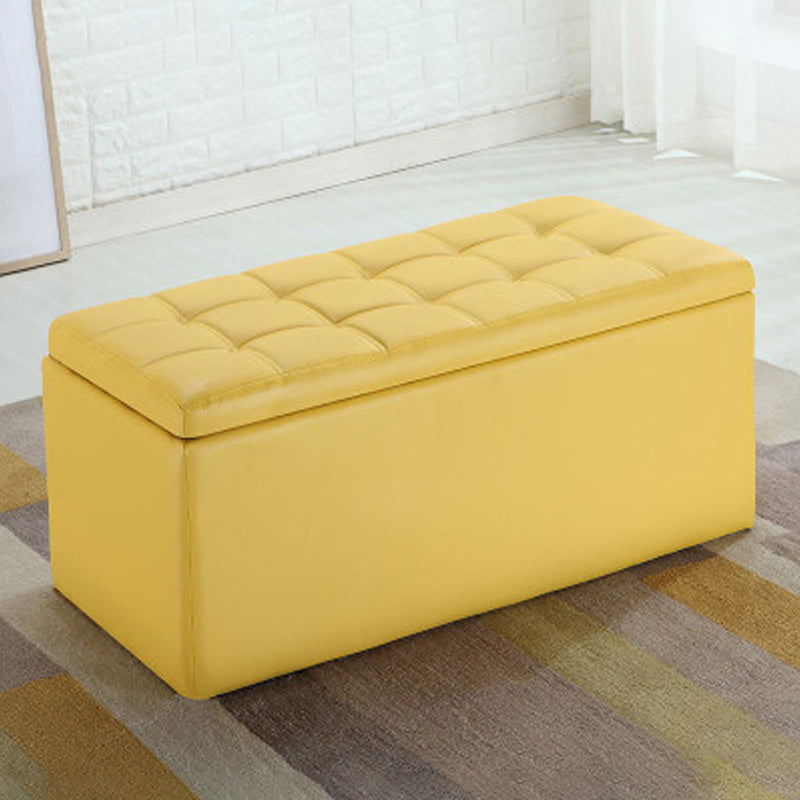 Modern Pouf Ottoman Faux Leather Upholstered Tufted Rectangle Ottoman with Storage