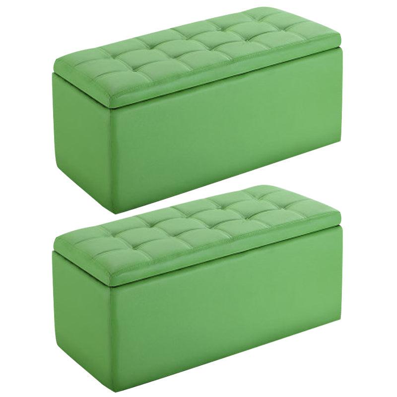 Modern Pouf Ottoman Faux Leather Upholstered Tufted Rectangle Ottoman with Storage