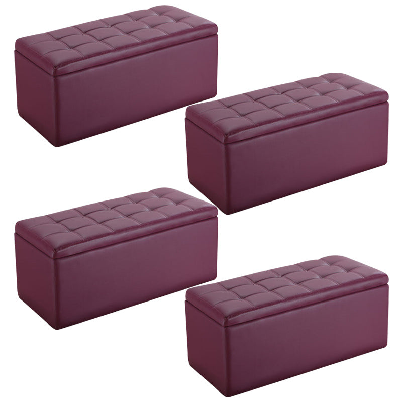 Modern Pouf Ottoman Faux Leather Upholstered Tufted Rectangle Ottoman with Storage