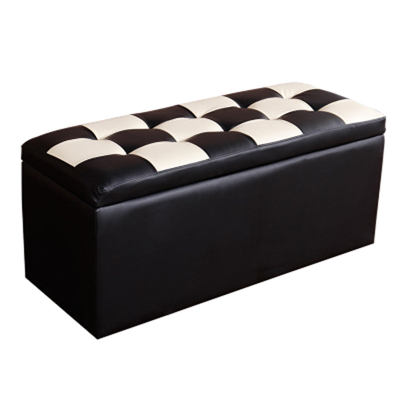 Modern Pouf Ottoman Faux Leather Upholstered Tufted Rectangle Ottoman with Storage