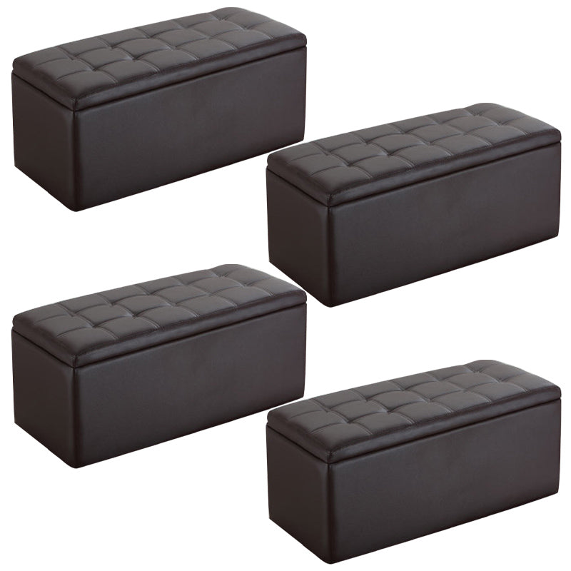 Modern Pouf Ottoman Faux Leather Upholstered Tufted Rectangle Ottoman with Storage