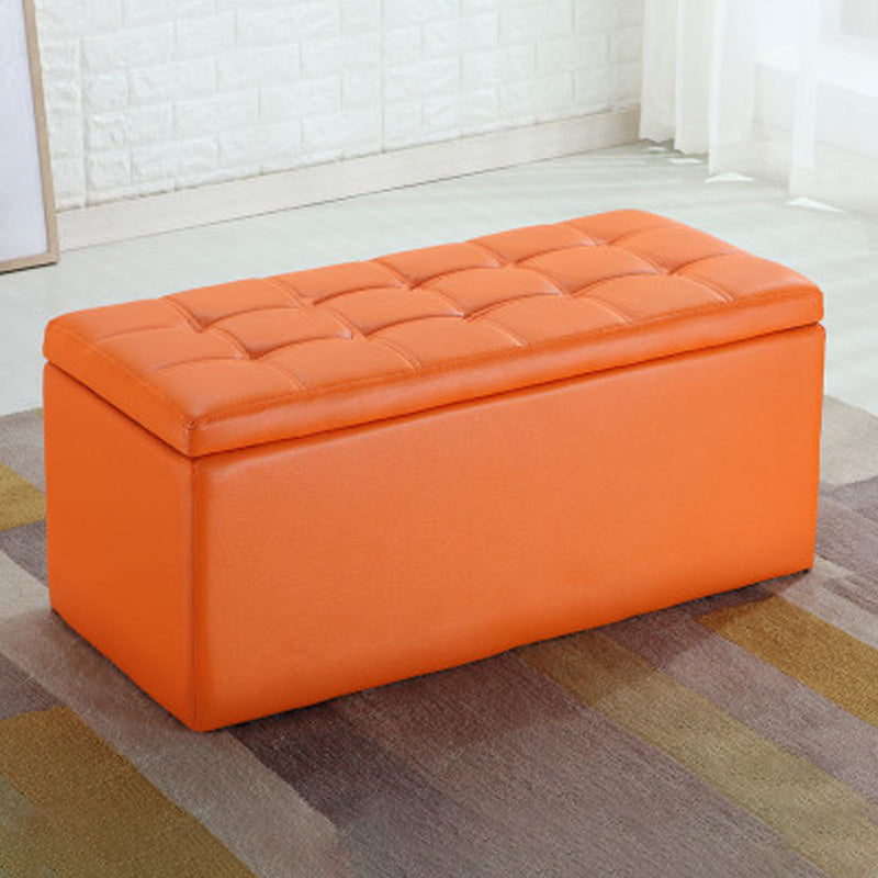 Modern Pouf Ottoman Faux Leather Upholstered Tufted Rectangle Ottoman with Storage