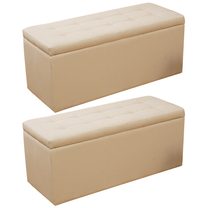 Modern Pouf Ottoman Faux Leather Upholstered Tufted Rectangle Ottoman with Storage