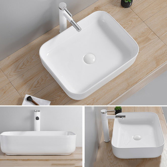Modern Wash Stand Porcelain Rectangular with Drain Assembly and Pop-Up Drain Vessel Sink
