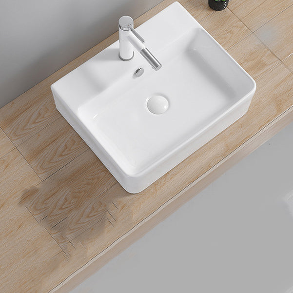 Modern Wash Stand Porcelain Rectangular with Drain Assembly and Pop-Up Drain Vessel Sink