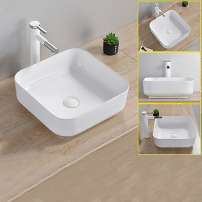 Modern Wash Stand Porcelain Rectangular with Drain Assembly and Pop-Up Drain Vessel Sink