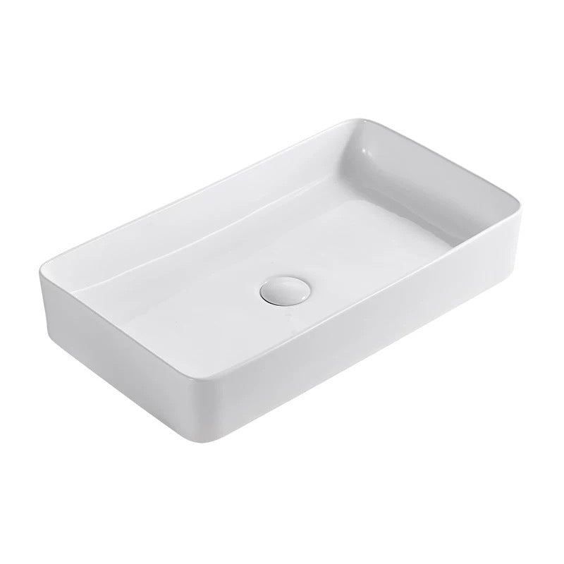 Modern Wash Stand Porcelain Rectangular with Drain Assembly and Pop-Up Drain Vessel Sink