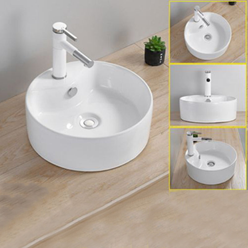 Modern Wash Stand Porcelain Rectangular with Drain Assembly and Pop-Up Drain Vessel Sink