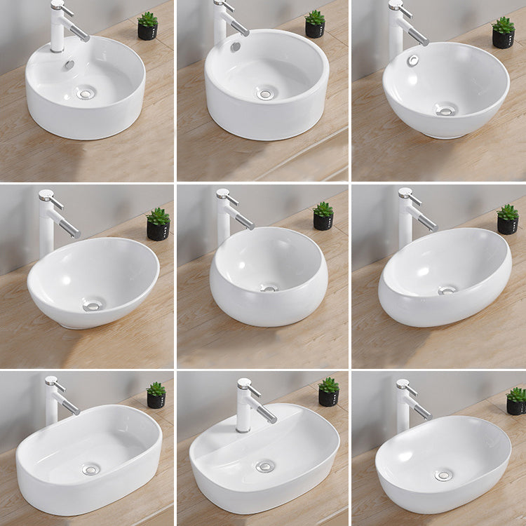 Modern Wash Stand Porcelain Rectangular with Drain Assembly and Pop-Up Drain Vessel Sink