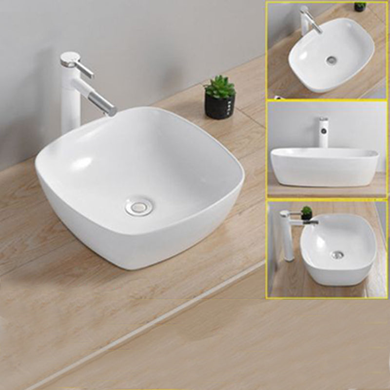 Modern Wash Stand Porcelain Rectangular with Drain Assembly and Pop-Up Drain Vessel Sink