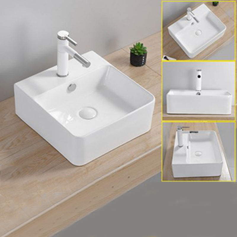 Modern Wash Stand Porcelain Rectangular with Drain Assembly and Pop-Up Drain Vessel Sink