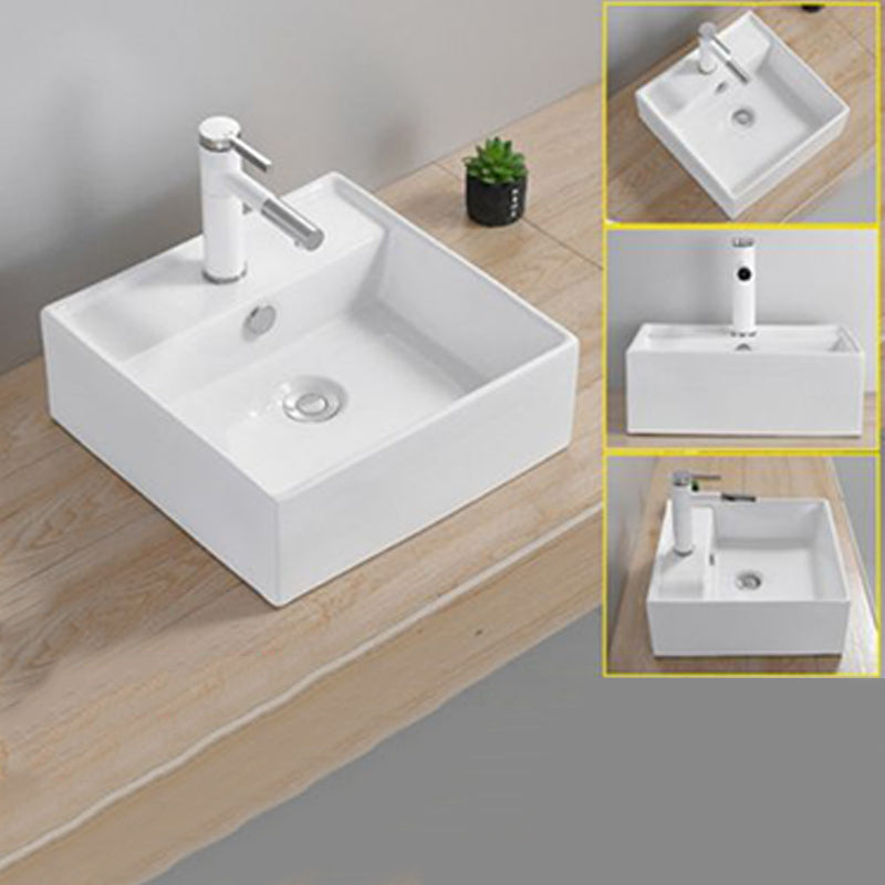 Modern Wash Stand Porcelain Rectangular with Drain Assembly and Pop-Up Drain Vessel Sink