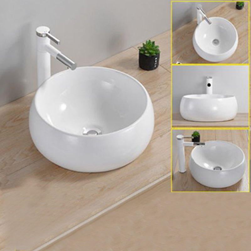 Modern Wash Stand Porcelain Rectangular with Drain Assembly and Pop-Up Drain Vessel Sink