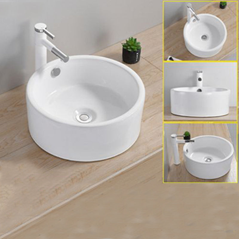 Modern Wash Stand Porcelain Rectangular with Drain Assembly and Pop-Up Drain Vessel Sink