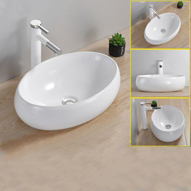Modern Wash Stand Porcelain Rectangular with Drain Assembly and Pop-Up Drain Vessel Sink