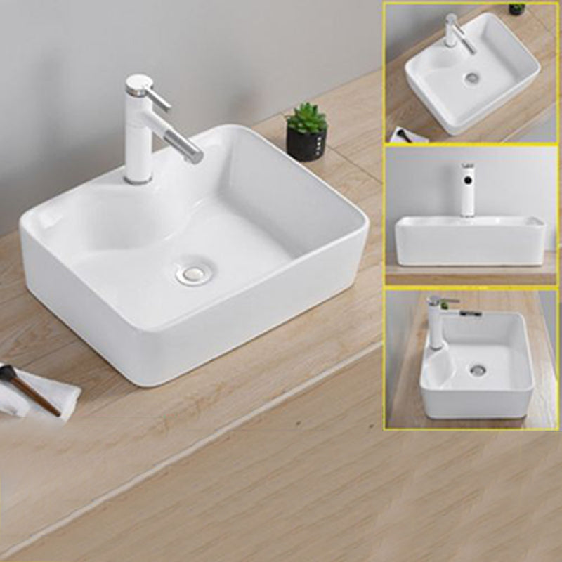 Modern Wash Stand Porcelain Rectangular with Drain Assembly and Pop-Up Drain Vessel Sink