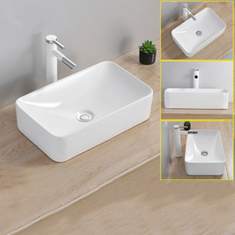 Modern Wash Stand Porcelain Rectangular with Drain Assembly and Pop-Up Drain Vessel Sink