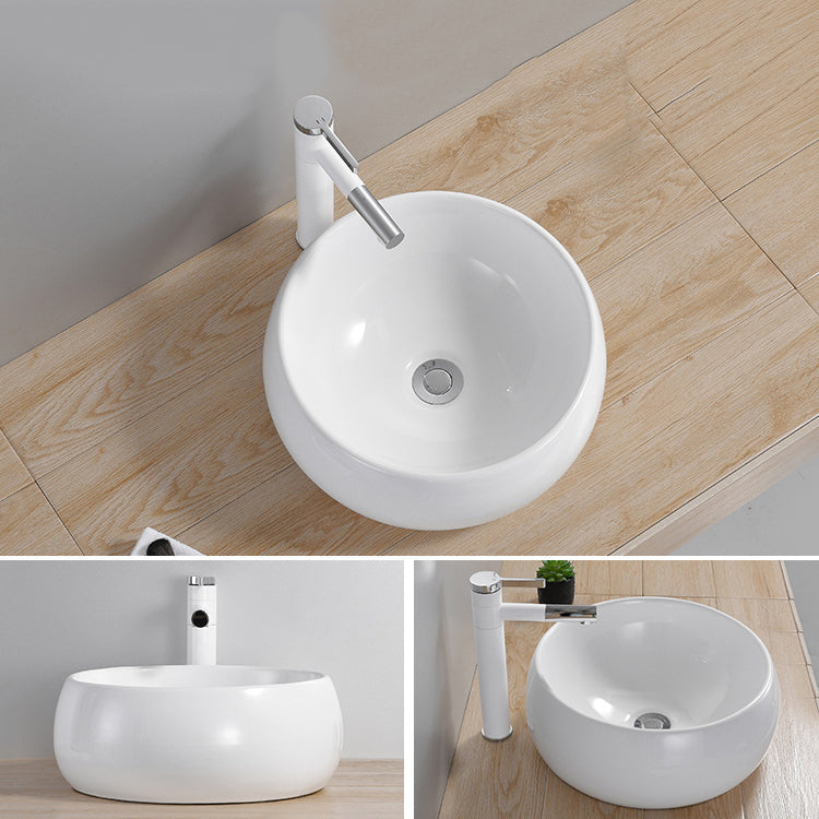 Modern Wash Stand Porcelain Rectangular with Drain Assembly and Pop-Up Drain Vessel Sink