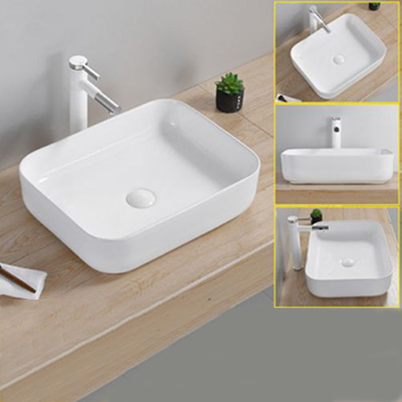 Modern Wash Stand Porcelain Rectangular with Drain Assembly and Pop-Up Drain Vessel Sink