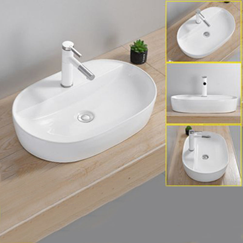 Modern Wash Stand Porcelain Rectangular with Drain Assembly and Pop-Up Drain Vessel Sink
