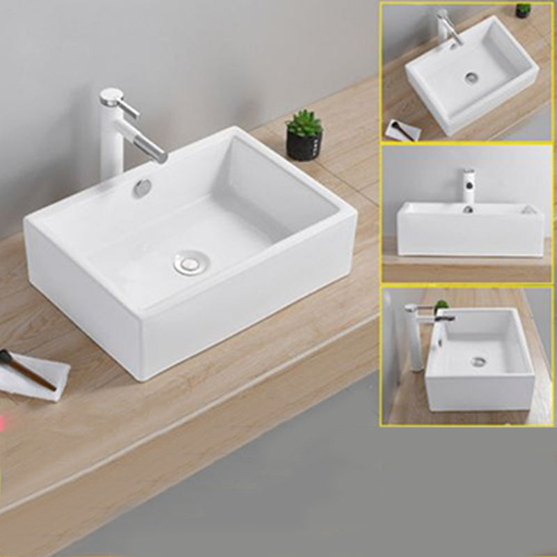 Modern Wash Stand Porcelain Rectangular with Drain Assembly and Pop-Up Drain Vessel Sink