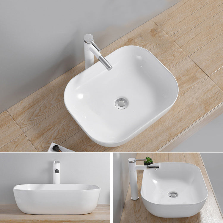 Modern Wash Stand Porcelain Rectangular with Drain Assembly and Pop-Up Drain Vessel Sink