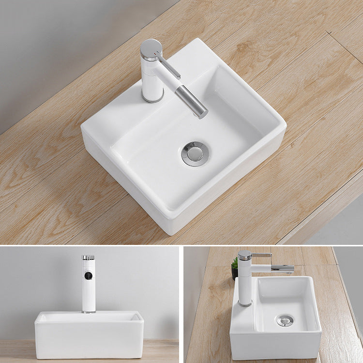 Modern Wash Stand Porcelain Rectangular with Drain Assembly and Pop-Up Drain Vessel Sink
