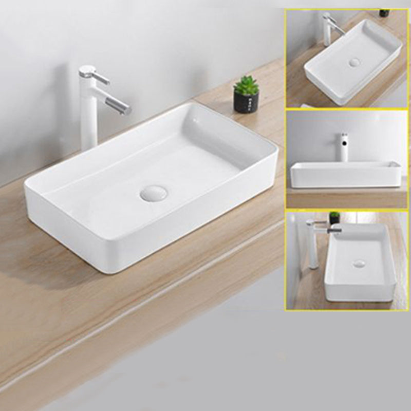 Modern Wash Stand Porcelain Rectangular with Drain Assembly and Pop-Up Drain Vessel Sink