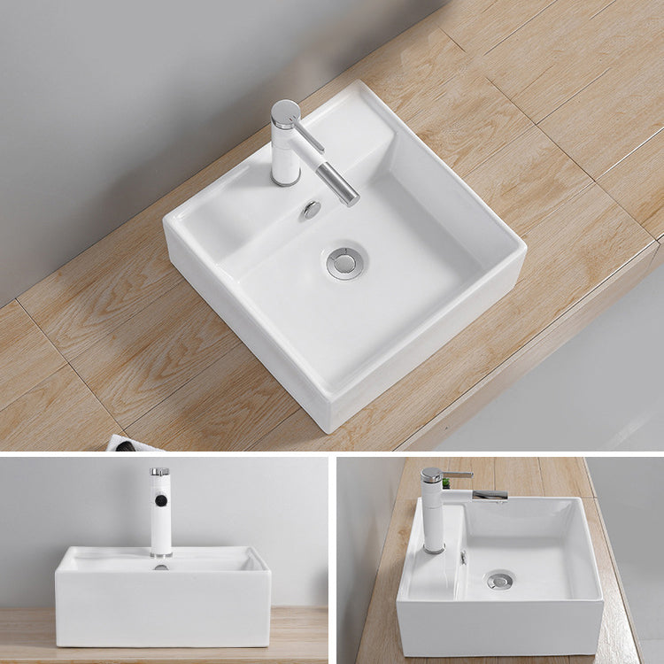 Modern Wash Stand Porcelain Rectangular with Drain Assembly and Pop-Up Drain Vessel Sink
