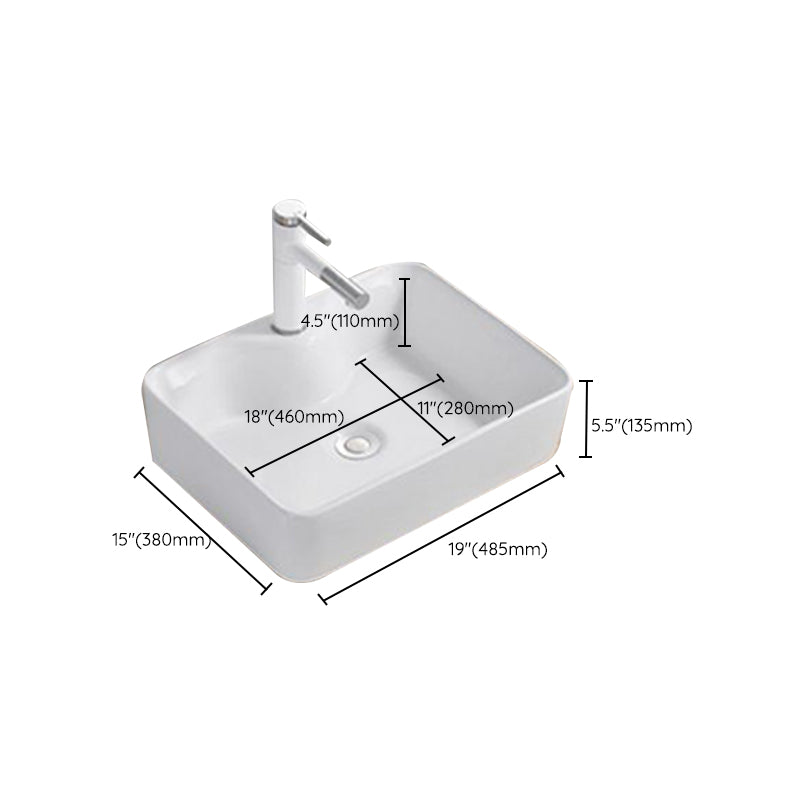 Modern Wash Stand Porcelain Rectangular with Drain Assembly and Pop-Up Drain Vessel Sink