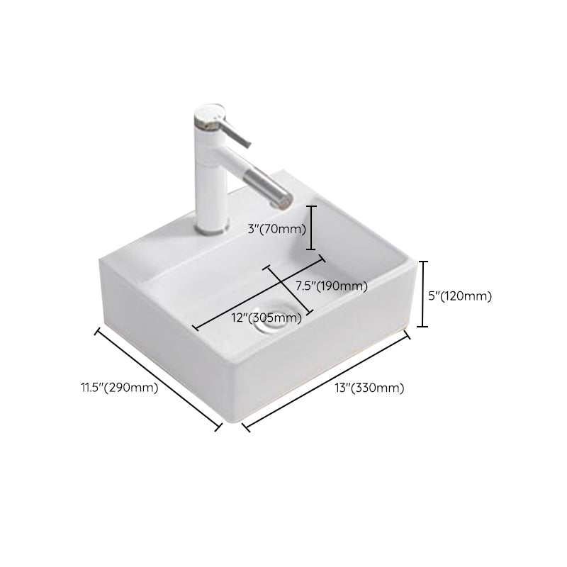 Modern Wash Stand Porcelain Rectangular with Drain Assembly and Pop-Up Drain Vessel Sink