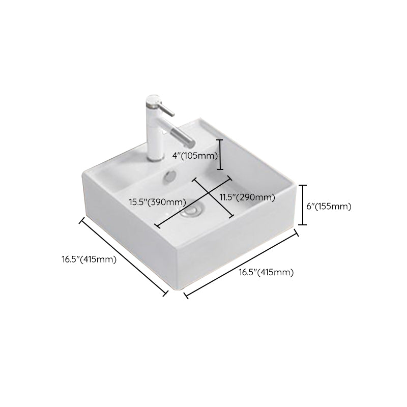 Modern Wash Stand Porcelain Rectangular with Drain Assembly and Pop-Up Drain Vessel Sink