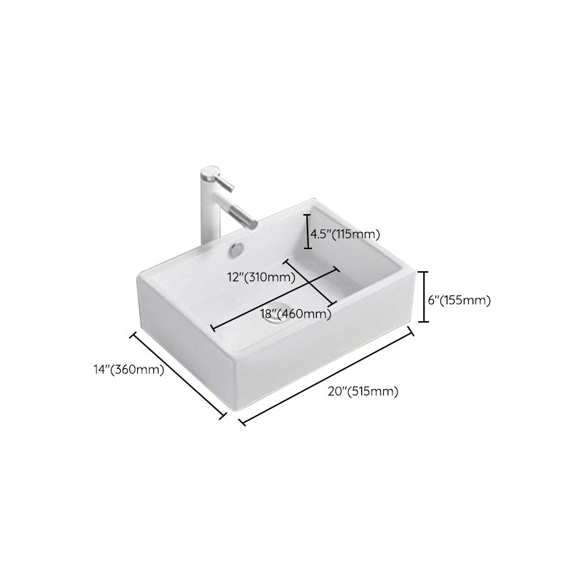 Modern Wash Stand Porcelain Rectangular with Drain Assembly and Pop-Up Drain Vessel Sink