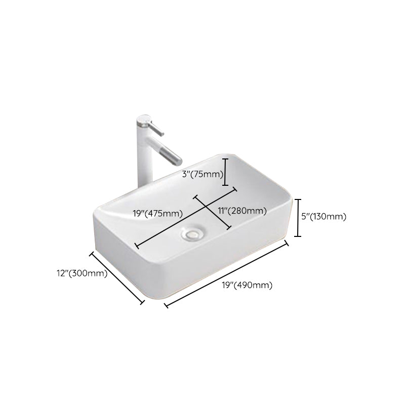 Modern Wash Stand Porcelain Rectangular with Drain Assembly and Pop-Up Drain Vessel Sink