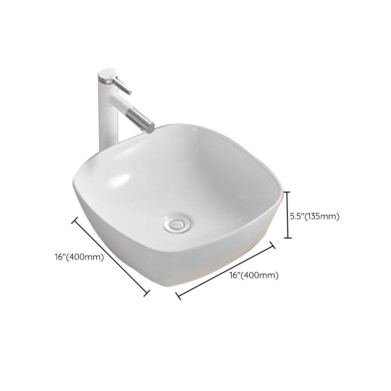 Modern Wash Stand Porcelain Rectangular with Drain Assembly and Pop-Up Drain Vessel Sink