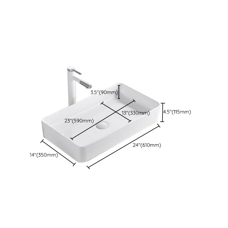 Modern Wash Stand Porcelain Rectangular with Drain Assembly and Pop-Up Drain Vessel Sink