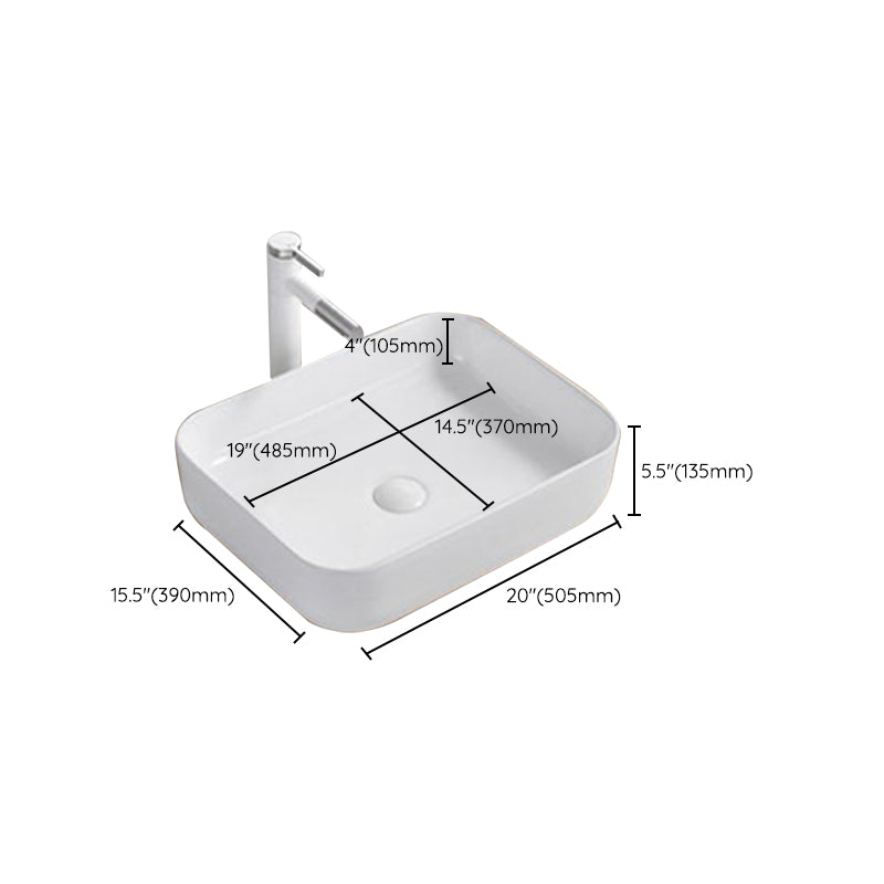 Modern Wash Stand Porcelain Rectangular with Drain Assembly and Pop-Up Drain Vessel Sink