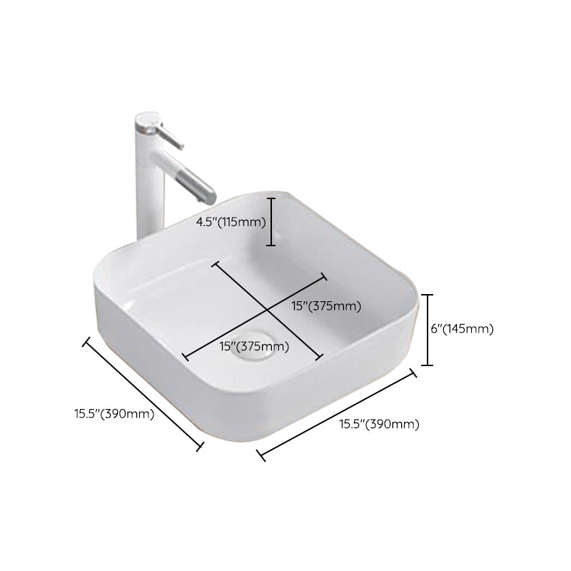 Modern Wash Stand Porcelain Rectangular with Drain Assembly and Pop-Up Drain Vessel Sink