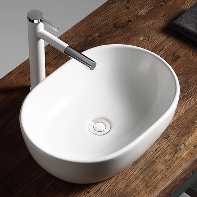 Modern Vessel Bathroom Sink Porcelain Oval with Pop-Up Drain Bathroom Sink