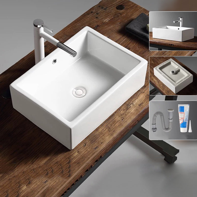 Modern Vessel Bathroom Sink Porcelain Oval with Pop-Up Drain Bathroom Sink