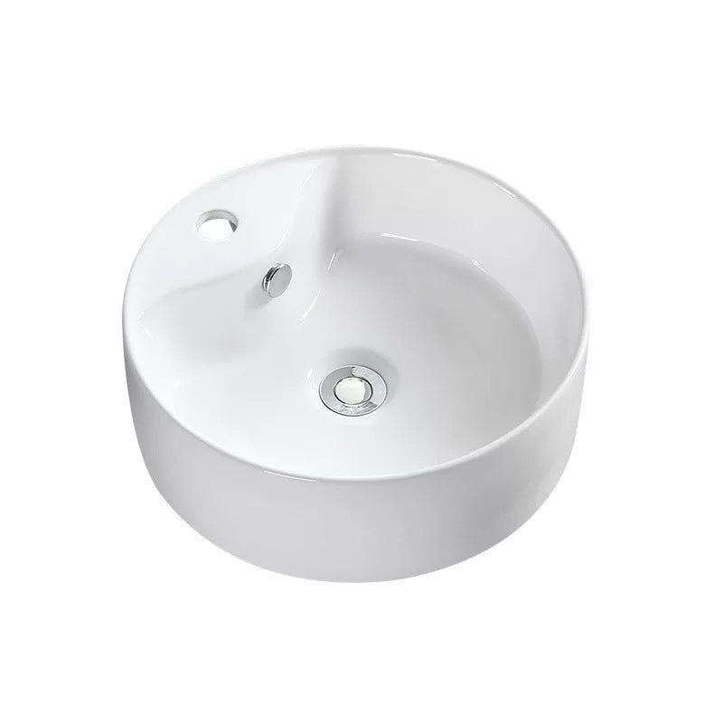 Modern Vessel Bathroom Sink Porcelain Oval with Pop-Up Drain Bathroom Sink